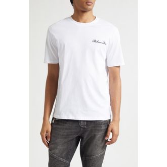 Balmain Paris Signature Embroidered T-Shirt in Gab Black/White at Nordstrom, Size Xxx-Large