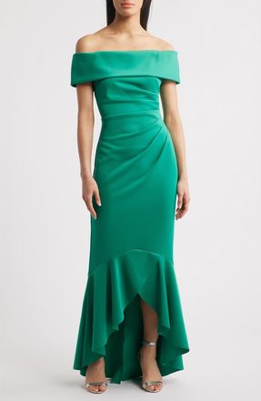 Eliza J Off the Shoulder High-Low Gown in Jade at Nordstrom, Size 12