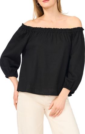 Vince Camuto Off the Shoulder Puff Sleeve Top in Rich Black at Nordstrom Rack, Size X-Large