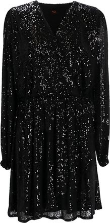 BOSS sequin-embelished mini dress - women - Polyester/Spandex/Elastane/Polyester - 40 - Black