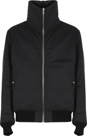 Rick Owens Black Rain Bomber Jacket With High Neck And Functional Pockets