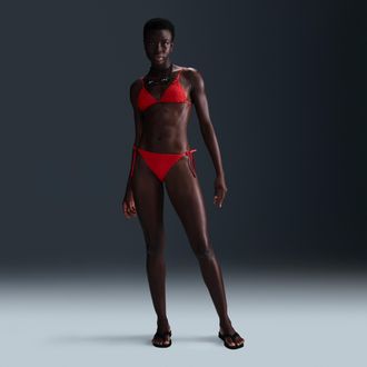 Nike Womens Swim Terry Texture Tie String Bikini Bottom in Red | NESSF255-614