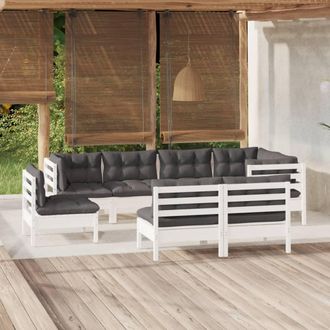 vidaXL Muebles De Jard&iacute;n 8 Pzas Y Cojines Blanco Madera Maciza De Pino Vidaxl