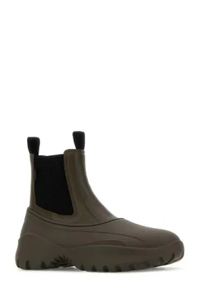 Burberry Mens Olive Green Leather And Rubber Chelsea Scoot Ankle Boots Loch Stivali