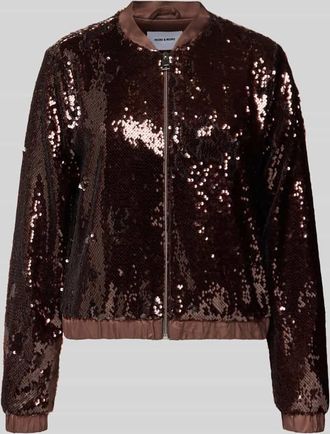 More & More More & More Blouson mit Pailletten und Reißverschluss in Dunkelbraun, Größe 34