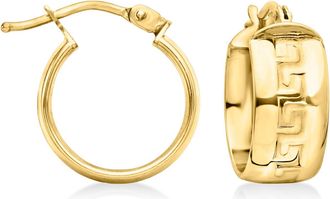 Ross-Simons Italian 10kt Yellow Gold Greek Key Huggie Hoop Earrings