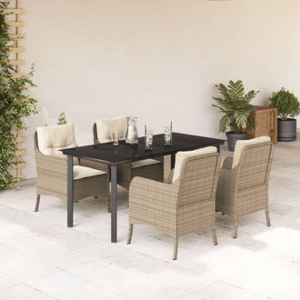 vidaXL Set Comedor De Jard&iacute;n 5 Pzas Con Cojines Rat&aacute;n Sint&eacute;tico Beige Vidaxl