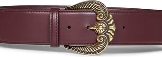 Etro Womens Leather Belt With Paisley Buckle, Burgundy Calf