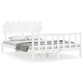 Berkfield Home Bed Frame with Headboard White 140x190 cm Solid Wood
