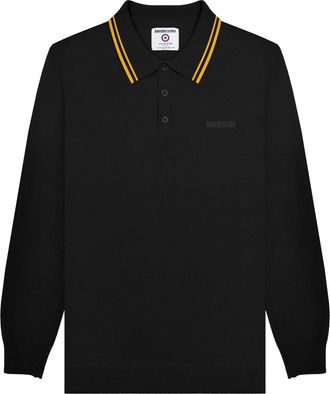 Lambretta Heren Gebreid poloshirt met lange mouwen (Zwart/Goud)