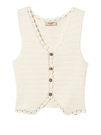 Twin-Set Sleeveless Knit Vest with Crochet Trim