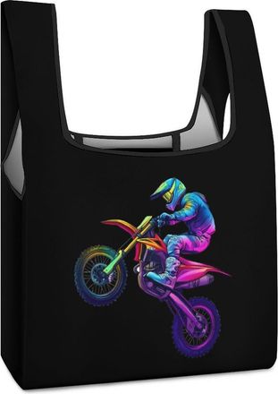 Generic Dirt Bike-Motocross Biking Shopping Bag Reusable Grocery Tote Bag Foldable Handbag for Travel Picnic