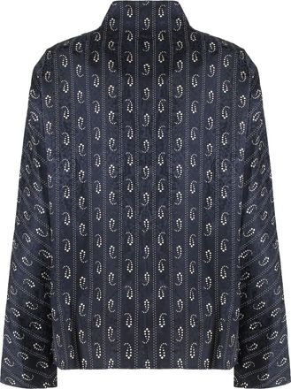 Tory Burch Womens Blouse Jacquard Viscose-Silk Navy Blouses Shirt