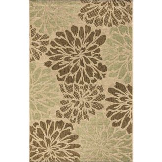 Jonathan Y Designs Zinnia Modern Floral Textured Weave Indoor/Outdoor Area Rug in Sage/brown at Nordstrom, Size 5Ft 0In X 8Ft 0In