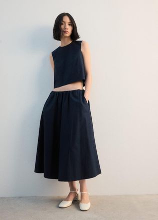 Mango Gonna midi cotone increspature navy - Donna - XS - MANGO