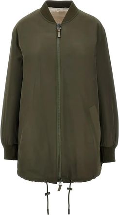 Yves Salomon zip-fastening coat - women - Polyester/Calf Leather - 36 - Green