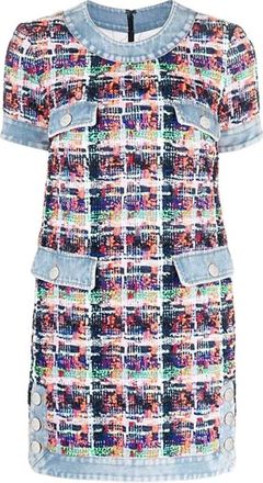 Dsquared2 Korte Tweed Jurk met Denim Afwerking - Dames - Korte kleedjes - Veelkleurig - S - Denim - Kleedjes