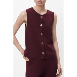 Mango Button Front Fine Knit Vest in Maroon at Nordstrom Rack, Size Large