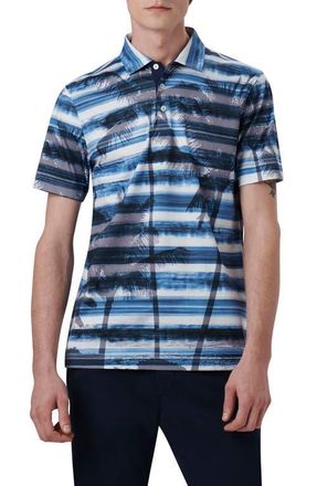 Bugatchi Hendrix Digital Print Pima Cotton Polo in Azure at Nordstrom, Size Xx-Large