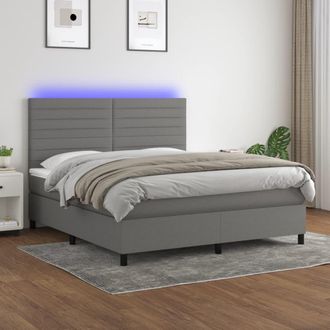 vidaXL Vidaxl - Cama Box Spring Colch&oacute;n Y Luces Led Tela Gris Oscuro 160x200 Cm