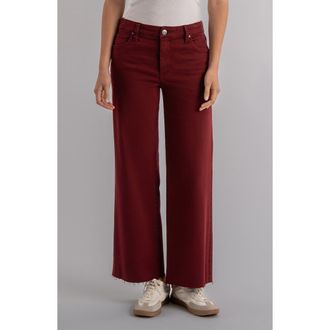 Kut from the Kloth Meg Fab Ab Raw Hem High Waist Ankle Wide Leg Jeans in Maroon at Nordstrom, Size 00
