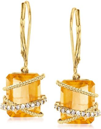 Ross-Simons Citrine and. Diamond Drop Earrings in 14kt Yellow Gold