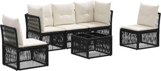 vidaXL Conjunto De Sof&aacute;s De Jard&iacute;n 6 Uds. Negro Rat&aacute;n Sint&eacute;tico Vidaxl