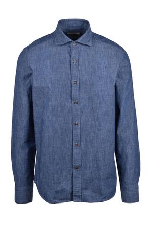 Ghirardelli Blue Cotton Mens Cotton Shirt