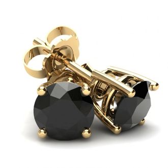 Pompeii3 1 1/2Ct TW Round Black Diamond Studs Earring 14K White or Yellow Gold