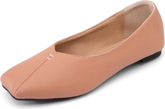 Generic Thin Sole & Pebbled Leather Ballet Flats for Women (Sizes 32-54) 1cm Square Toe Slip-On Shoes - Lightweight Wide Fit Spring & Fall,Brown,16 UK