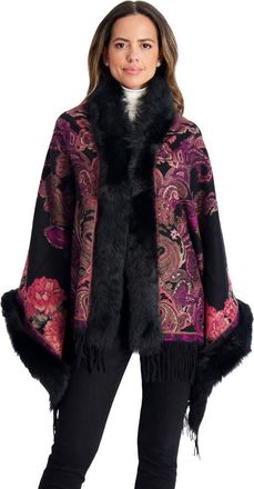 Gorski Cashmere Stole Shearling Lamb Trim in Red Paisley at Nordstrom