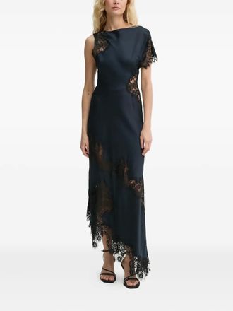 A.L.C. Alessia lace-insert asymmetrical dress - women - Nylon/Viscose - 34 - Blue