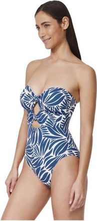 Gottex Comeback Cut Out Bandeau One Piece in Petrol-White at Nordstrom, Size 14
