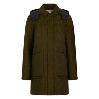 Moorer Jassen, Dames, Groen, L, Polyester, Lange Jas met Geaccentueerde Schouders