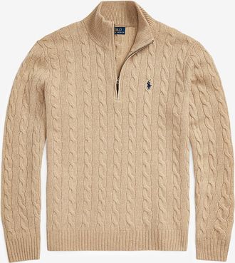 Polo Ralph Lauren Zopfstrickpullover aus Wolle und Kaschmir mit gezipptem Stehkragen