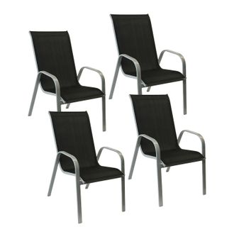 Happy Garden Pack De 4 Sillas Marbella En Textileno Negro Aluminio Gris