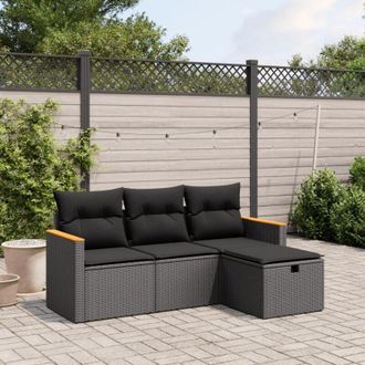vidaXL Set Divani da Giardino 4 pz con Cuscini Nero in Polyrattan vidaXL 899436