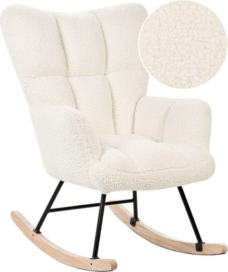 Beliani Silla mecedora bouclé blanco