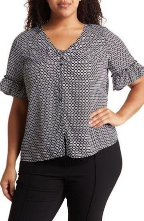 CeCe by Cynthia Steffe Double Flutter Sleeve Button Front Blouse in Black/white at Nordstrom Rack, Size 1X