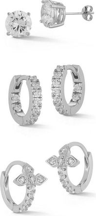 Glaze Jewelry Rhodium Plated Cz Combo Set Of Huggie Earrings