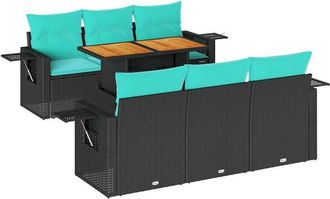 vidaXL Set De Sof&aacute;s De Jard&iacute;n 7 Pzas Con Cojines Rat&aacute;n Sint&eacute;tico Negro Vidaxl