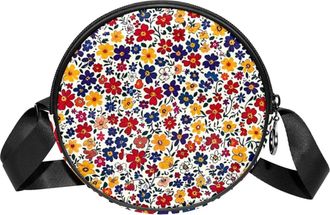 Generic Circle Crossbody Bag for Women, Floral Small Sling Bag Daypack with Zipper Adjustable Shoulder Straps Casual Ladies Girls Round Purse