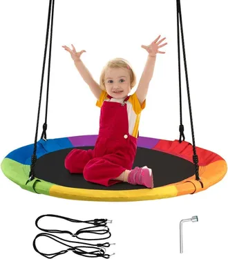 Costway Costway - Columpio Nido Ni&ntilde;os Columpio Redondo Di&aacute;metro 100cm Altura Ajustable Carga Hasta 150 Kg
