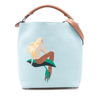 Loewe Pre-owned Loewe Paulas Ibiza Mermaid Print Leather Bucket Bag Ladies 261814