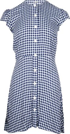 Reformation Gingham Print Mini Dress in Blue Viscose