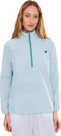L.L.Bean Everyday SunSmart 1/4 Zip Woven Shirt Womens Clothing Gulf Teal Stripe : XL, Cotton/Polyester