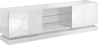 Mirjan24 Mobilier1 - Mueble Tv Charlotte 128, Blanco + Blanco Brillante, N&uacute;mero De Puertas: 0, N&uacute;mero De Cajones: 0, 200x57x40cm