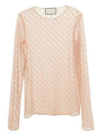 Gucci embroidered tulle top - women - Nylon/Elastane - S - Pink