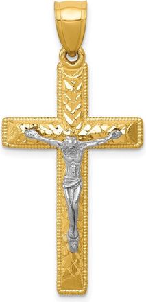 Diamond2Deal 10k Two-tone Diamond Cut Crucifix Pendant
