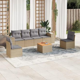 vidaXL Vidaxl - Set Sof&aacute;s De Jard&iacute;n 7 Piezas Y Cojines Rat&aacute;n Sint&eacute;tico Beige